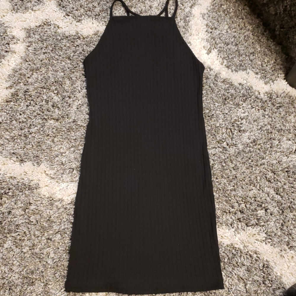 Black ribbed mini dress